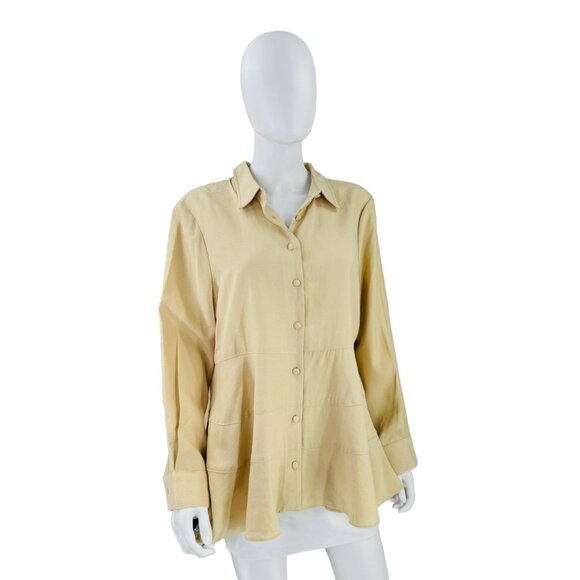 Pomander Place NEW Ashlen Collared Peplum Blouse in Beige Size XL - Picture 7 of 11